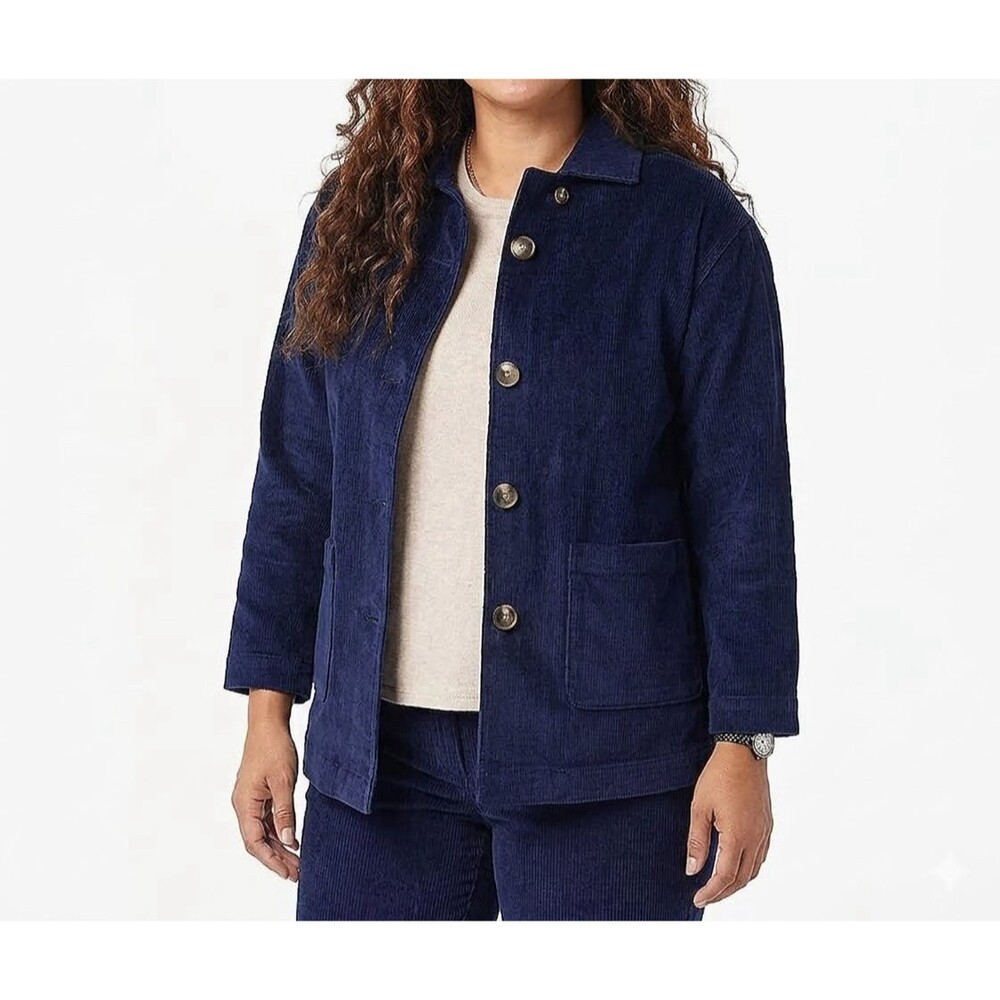 Isaac Mizrahi Live TRUE DENIM Navy Blue Corduroy Button Jacket Women’s Size L